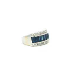 18k Gold High Quality 1.62ctw Baguette Sapphire & Diamond Borders Band Ring