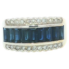 18k Gold High Quality 1.62ctw Baguette Sapphire & Diamond Borders Band Ring