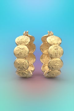 18k Gold hoop earrings inspired by ancient Greek coins, only made to order.