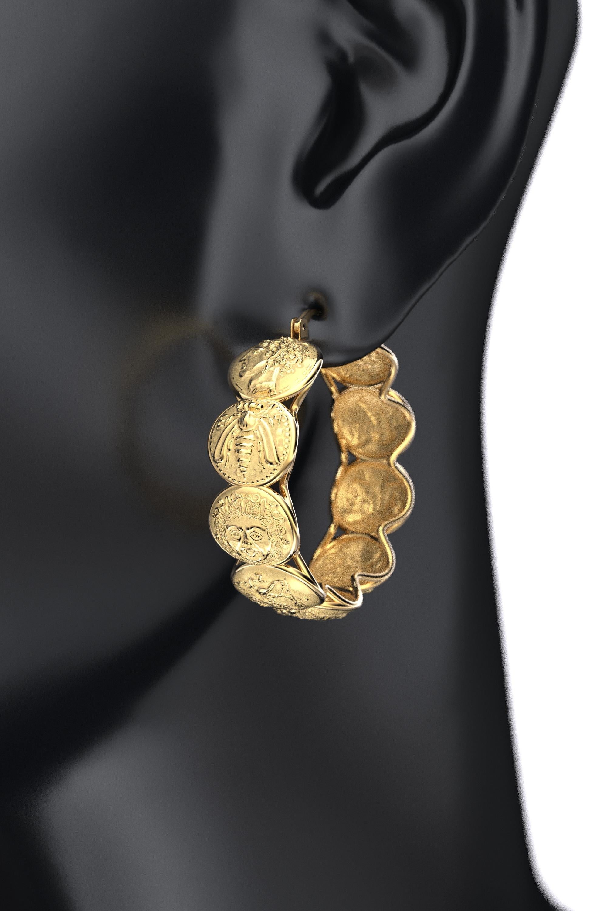 18k Gold hoop earrings inspired by ancient Greek coins, only made to order. In New Condition For Sale In Camisano Vicentino, VI