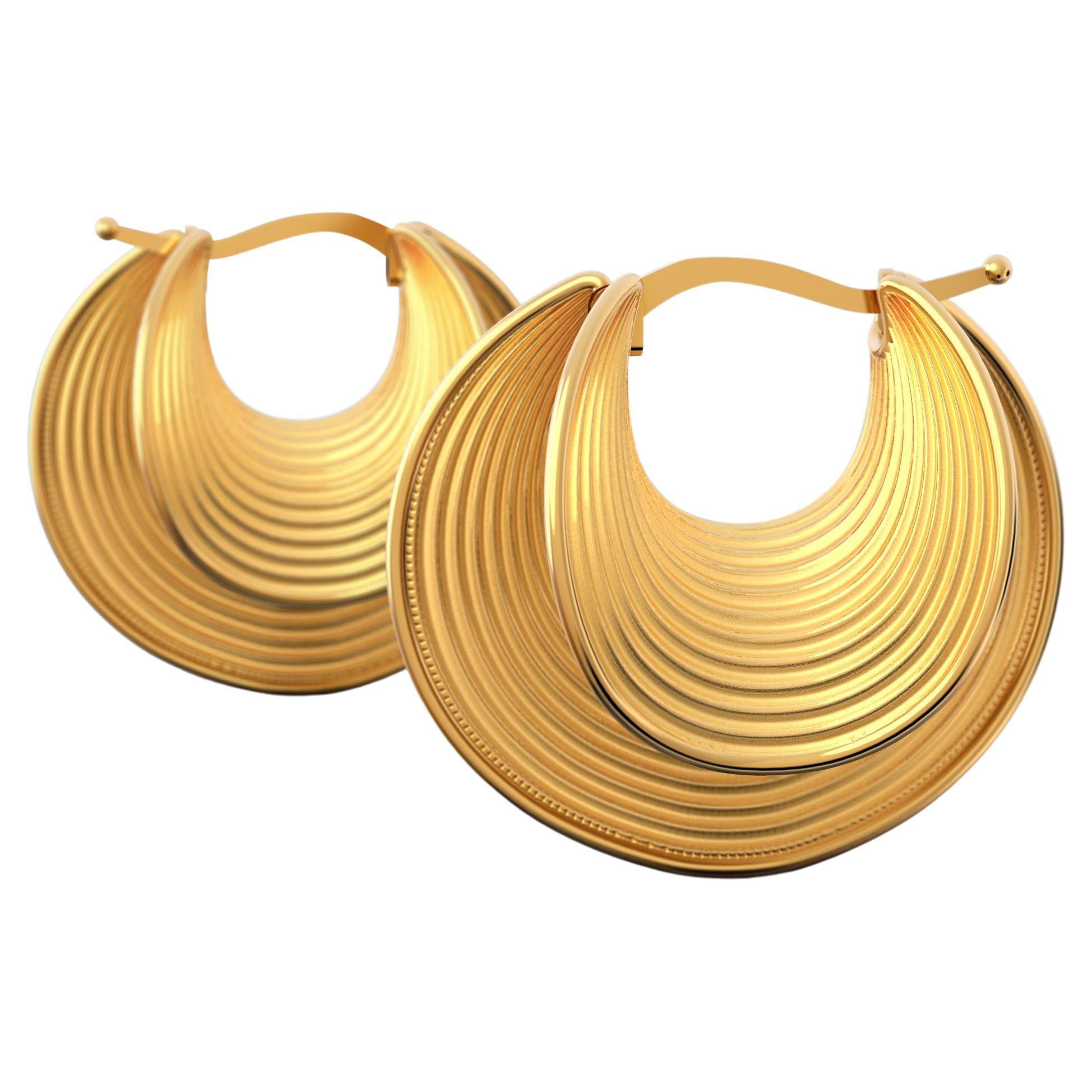 18k Gold Hoop Earrings, Oltremare Gioielli Gold Earrings Made in Italy For Sale