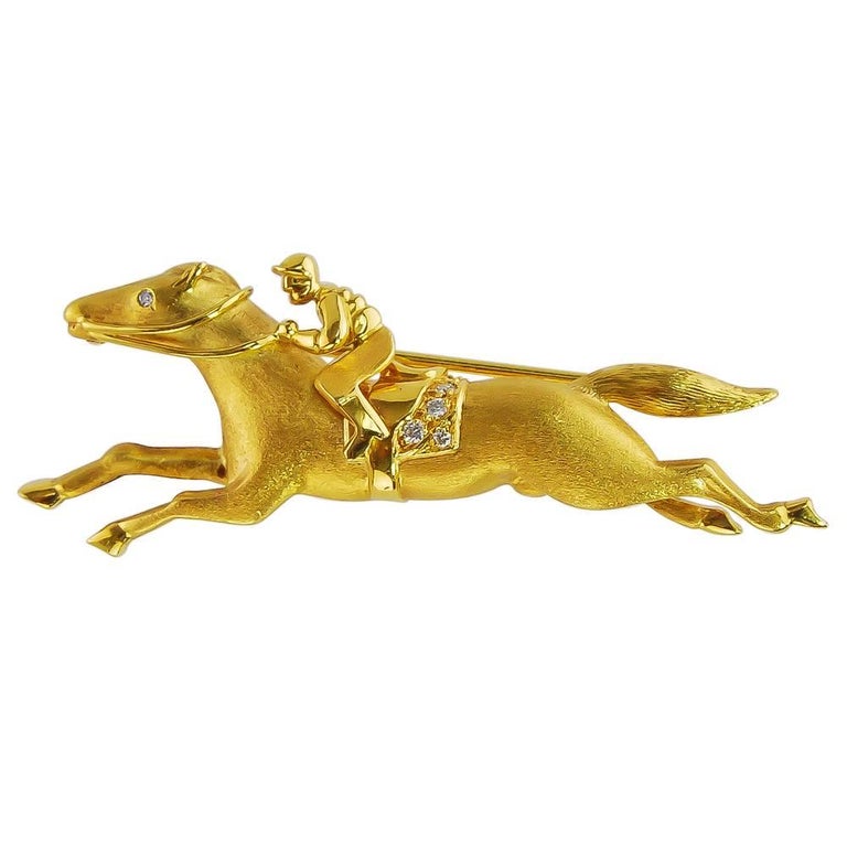 18 Karat Gold Horse and Jockey Pin For Sale at 1stDibs