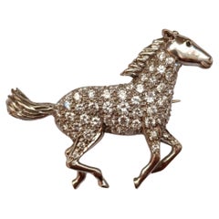 Vintage 18k Gold Horse Brooch Pin with Diamond Pavé - E. Wolfe & Co, London