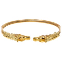 18k Gold Horse Head Bypass Style Cuff Bracelet