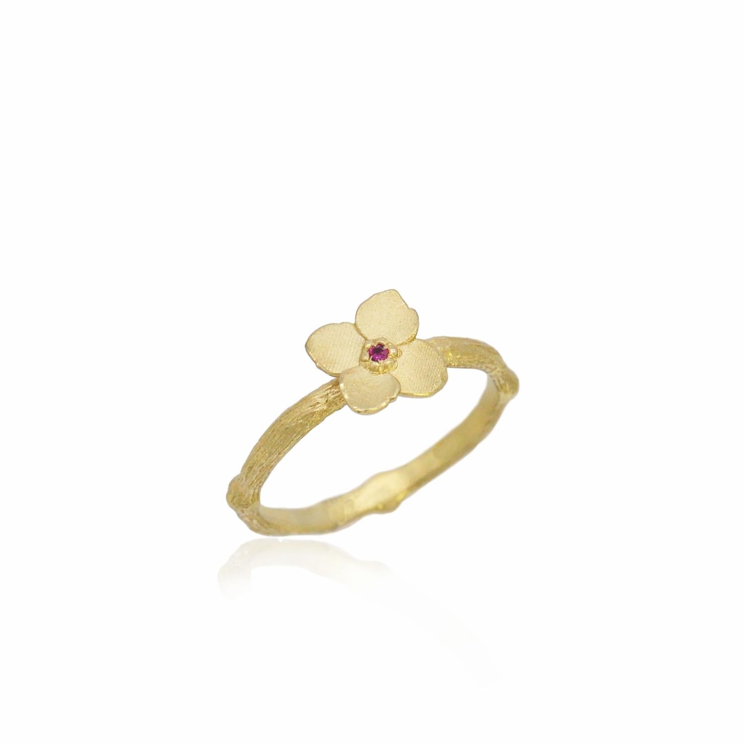 For Sale:  18k Gold Hydrangea Branch Ring with White Diamond Center 4