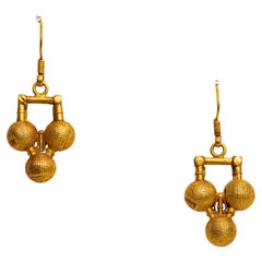 Vintage 18K Gold Indian Dangle Drop Earrings