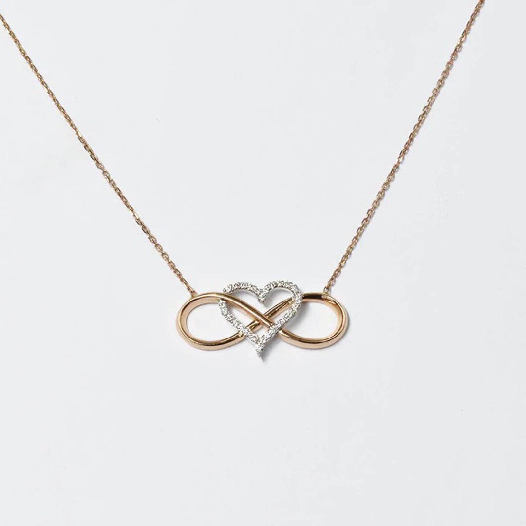 18 Karat Gold Unendlichkeit Herz-Halskette Diamant-Herz-Halskette Valentine Jewelry (Rundschliff) im Angebot