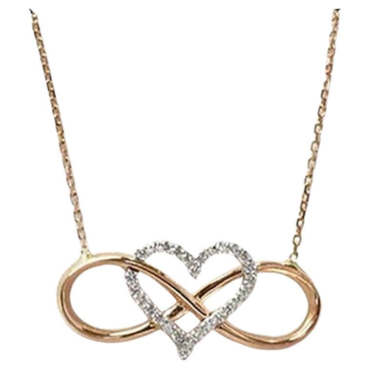 18 Karat Gold Unendlichkeit Herz-Halskette Diamant-Herz-Halskette Valentine Jewelry im Angebot