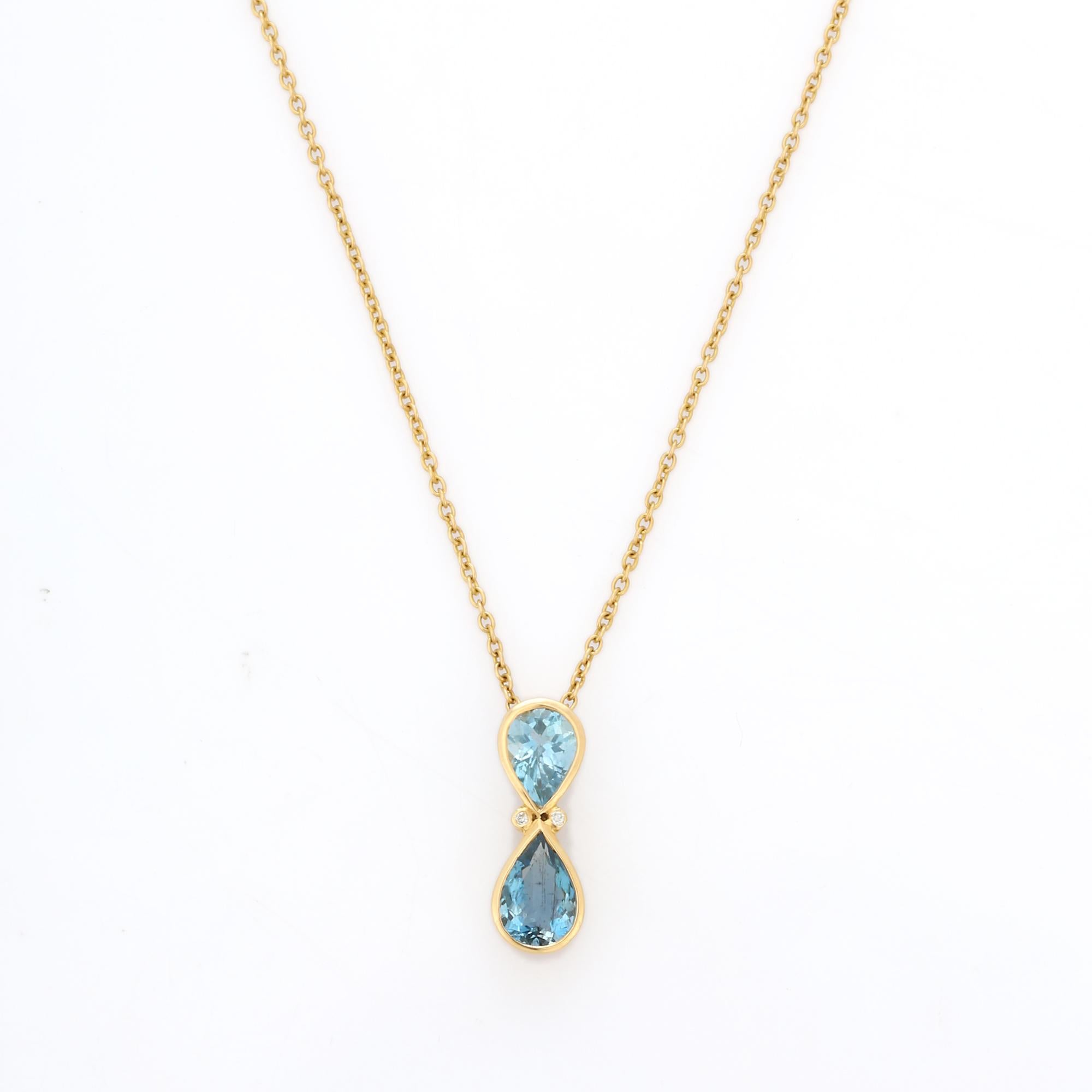 Blue Topaz Necklace in 18K Gold studded with pear cut Topaz.
Accessorize your look with this elegant Topaz pendant chain necklace. This stunning piece of jewelry instantly elevates a casual look or dressy outfit. Comfortable and easy to wear, it is