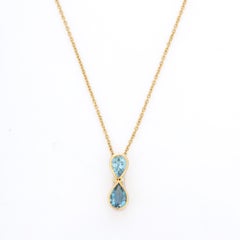 18K Gold Infinity Shaped Double Pear Cut Blue Topaz Diamond Pendant Necklace