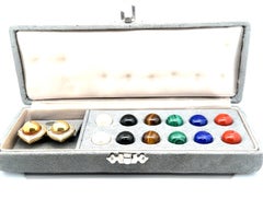 18k Gold Interchangeable Multi Stones & Diamond Button Earrings Lapis Coral Onyx