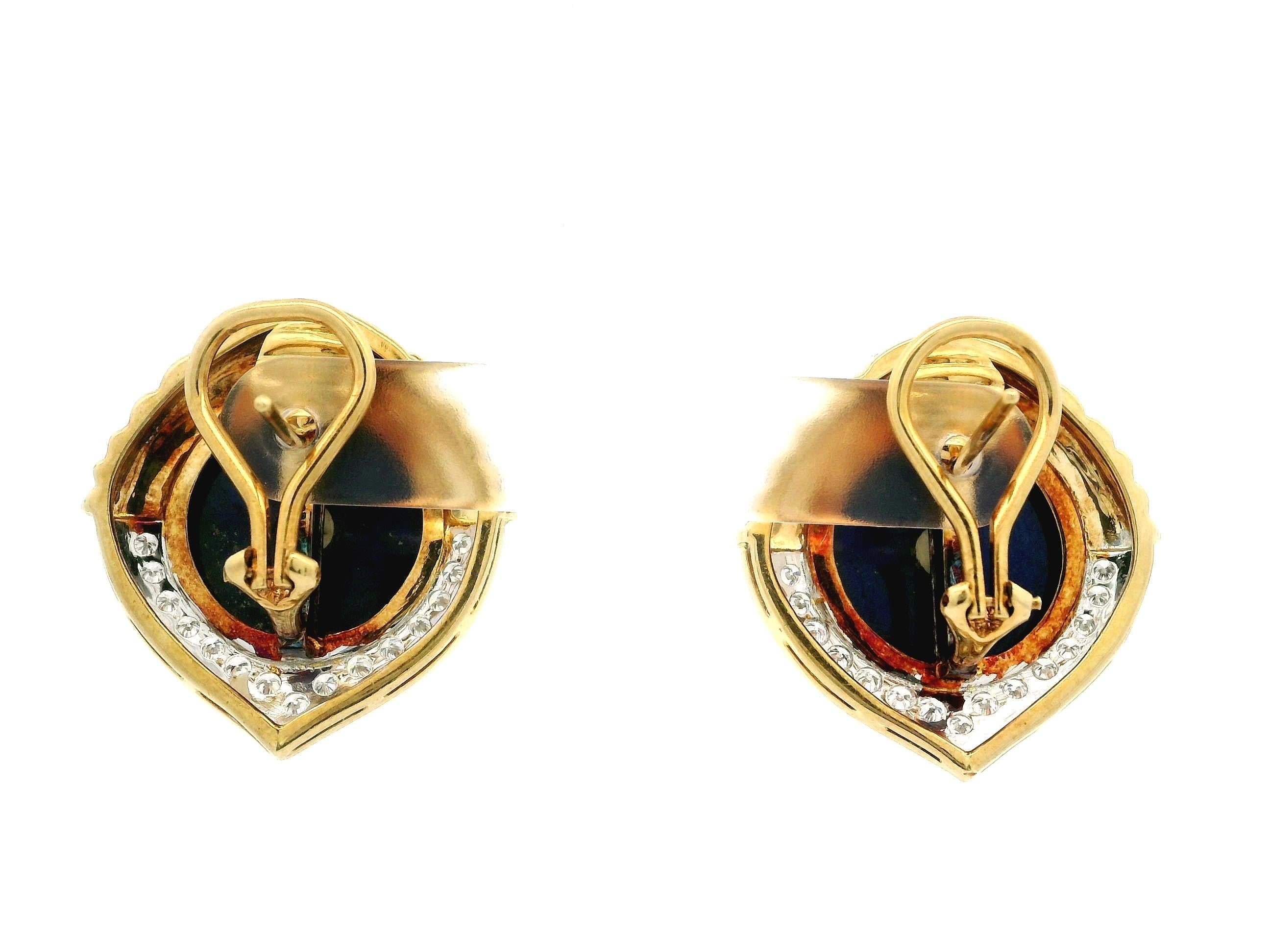 Boucles d'oreilles boutons interchangeables en or 18 carats, multi-pierres et diamants, corail, onyx et lapis en vente 1