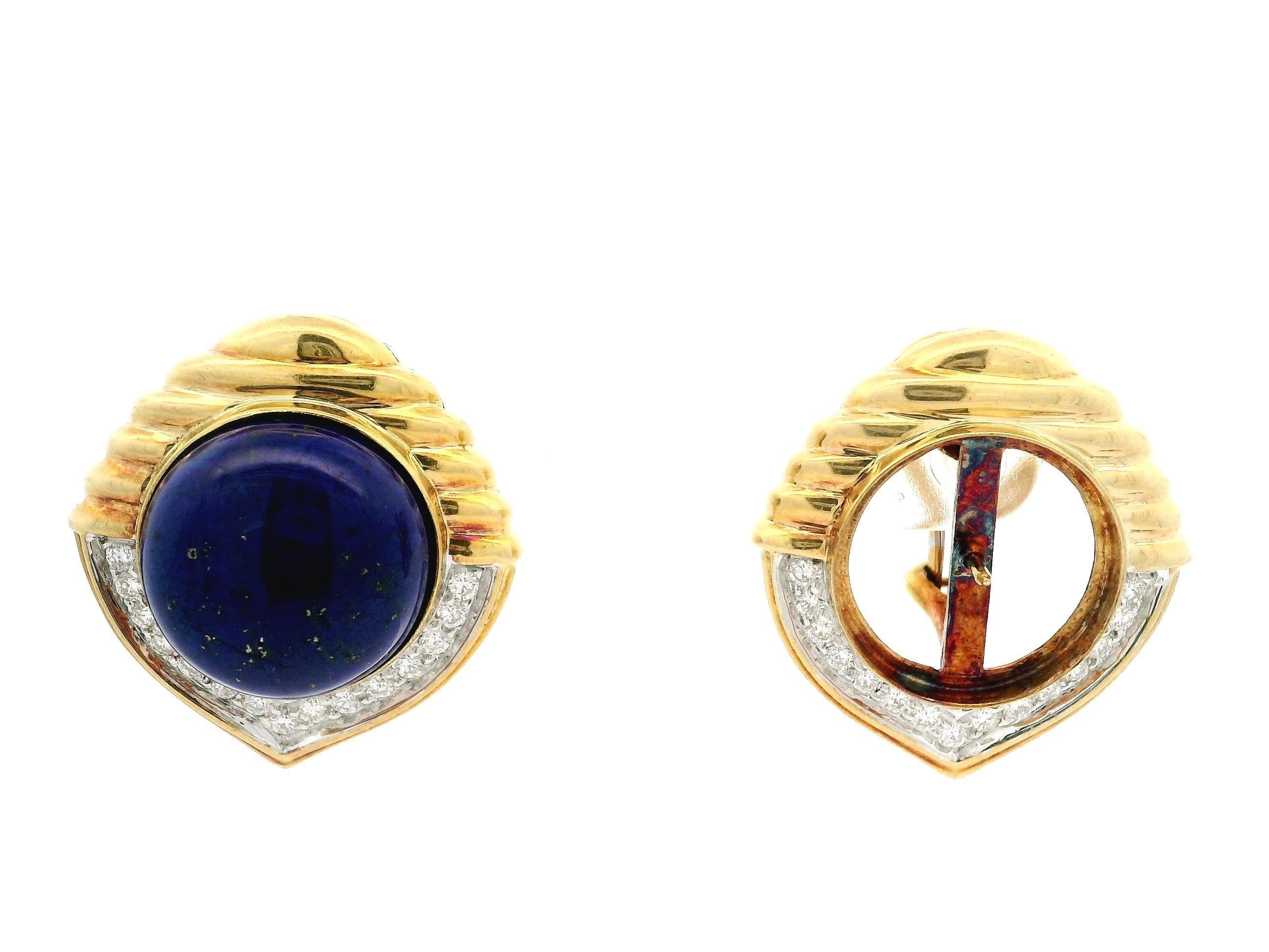 Boucles d'oreilles boutons interchangeables en or 18 carats, multi-pierres et diamants, corail, onyx et lapis en vente 3