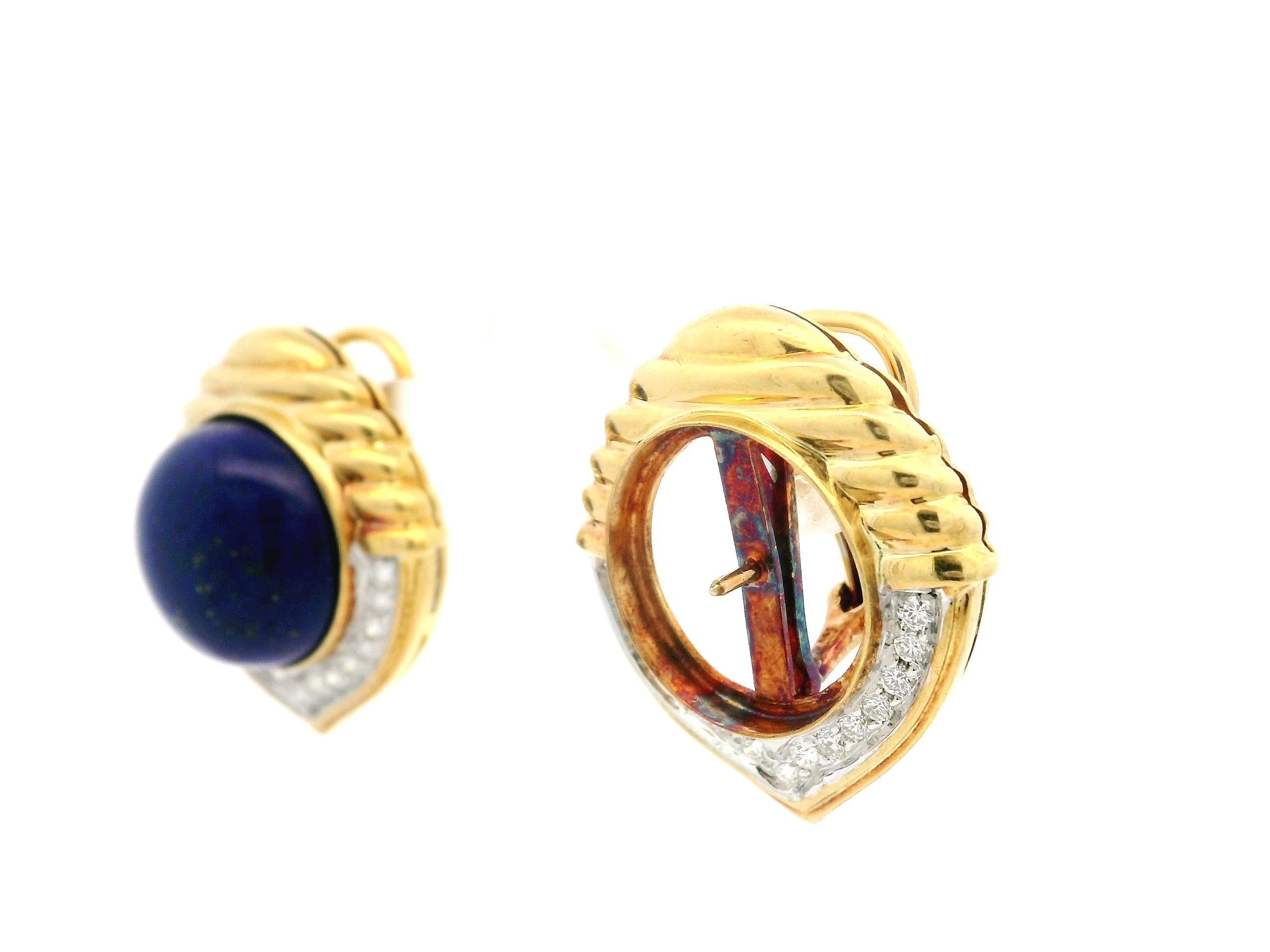 Boucles d'oreilles boutons interchangeables en or 18 carats, multi-pierres et diamants, corail, onyx et lapis en vente 4