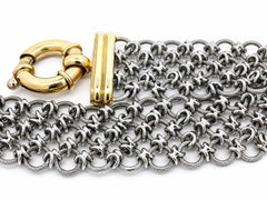 18k Gold Interlocking 3 Row Chainmail Mesh Bracelet Large Spring Ring Clasp