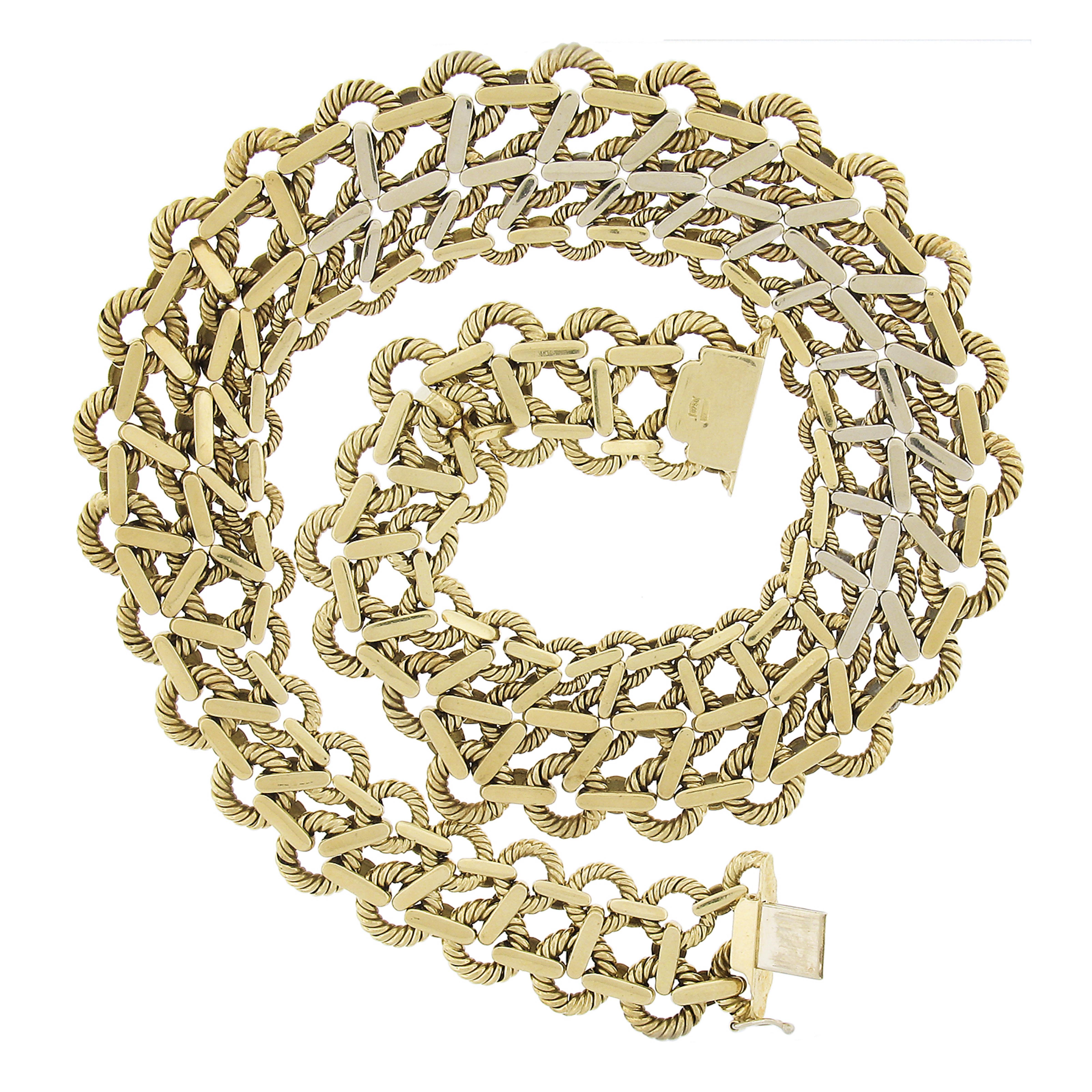 Collier en or 18k avec câbles et maillons polis ornés de diamants imbriqués Pour femmes en vente