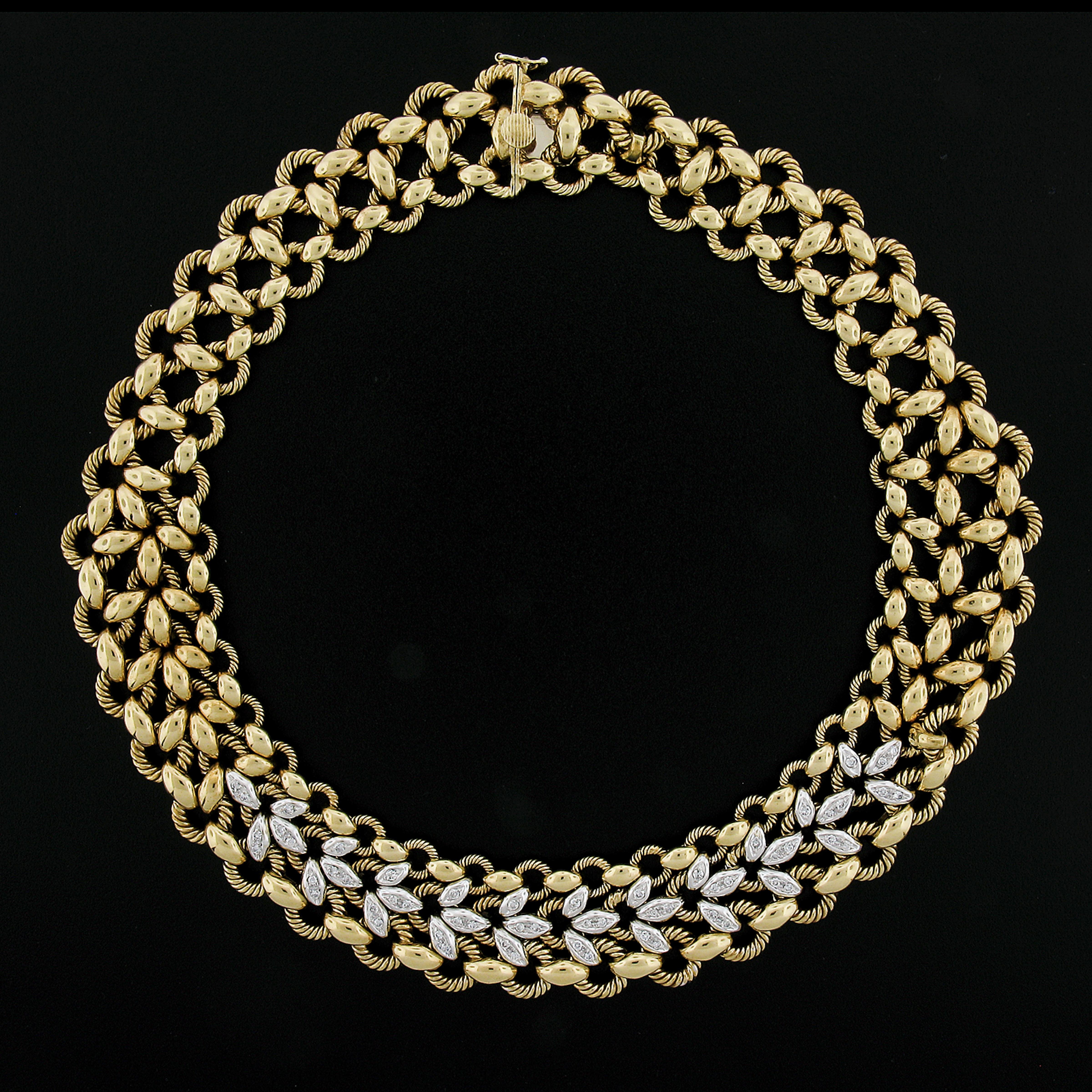 18k Gold Interlocking Diamond Cable & Polished Link Substantial Collar Necklace For Sale 1