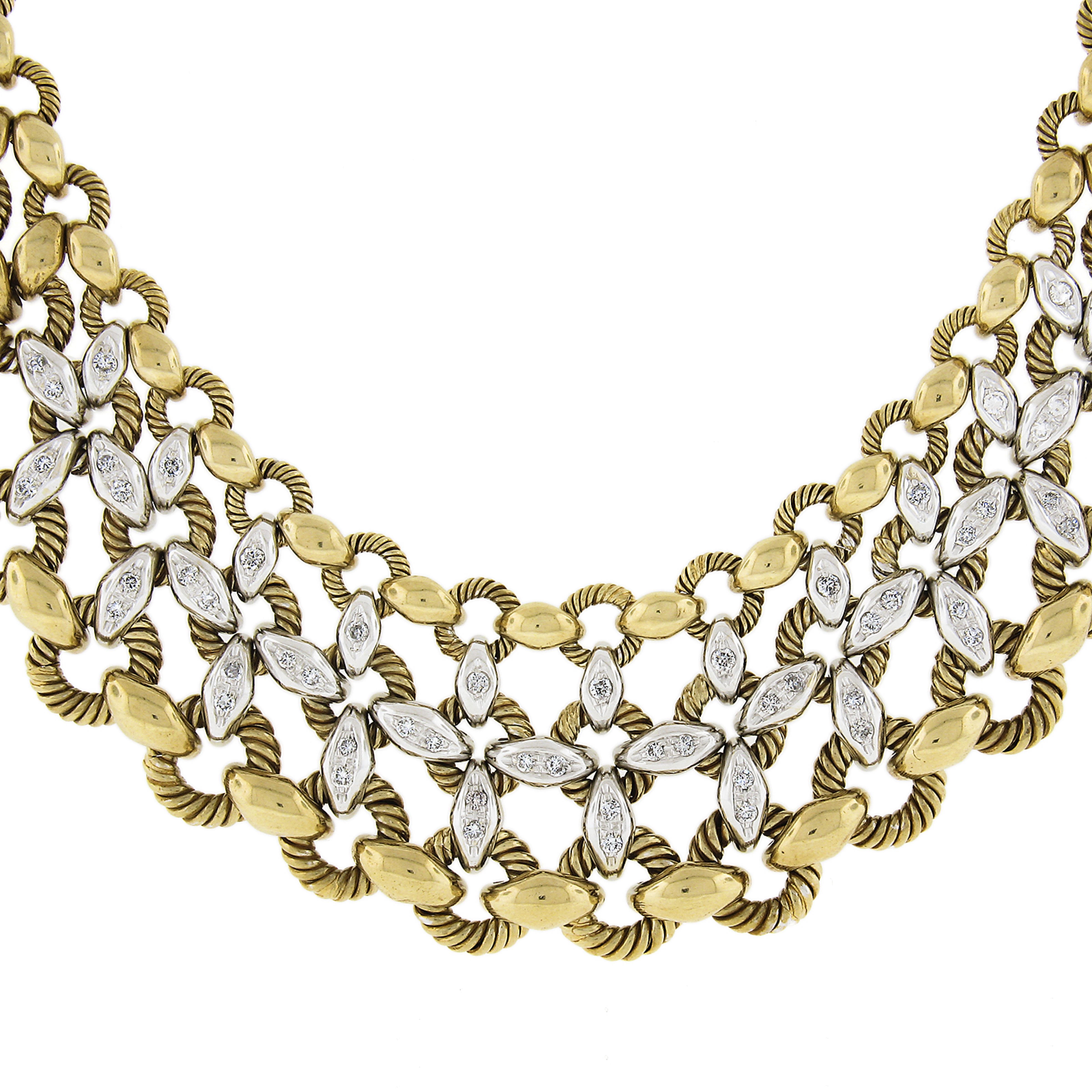 18k Gold Interlocking Diamond Cable & Polished Link Substantial Collar Necklace For Sale 2