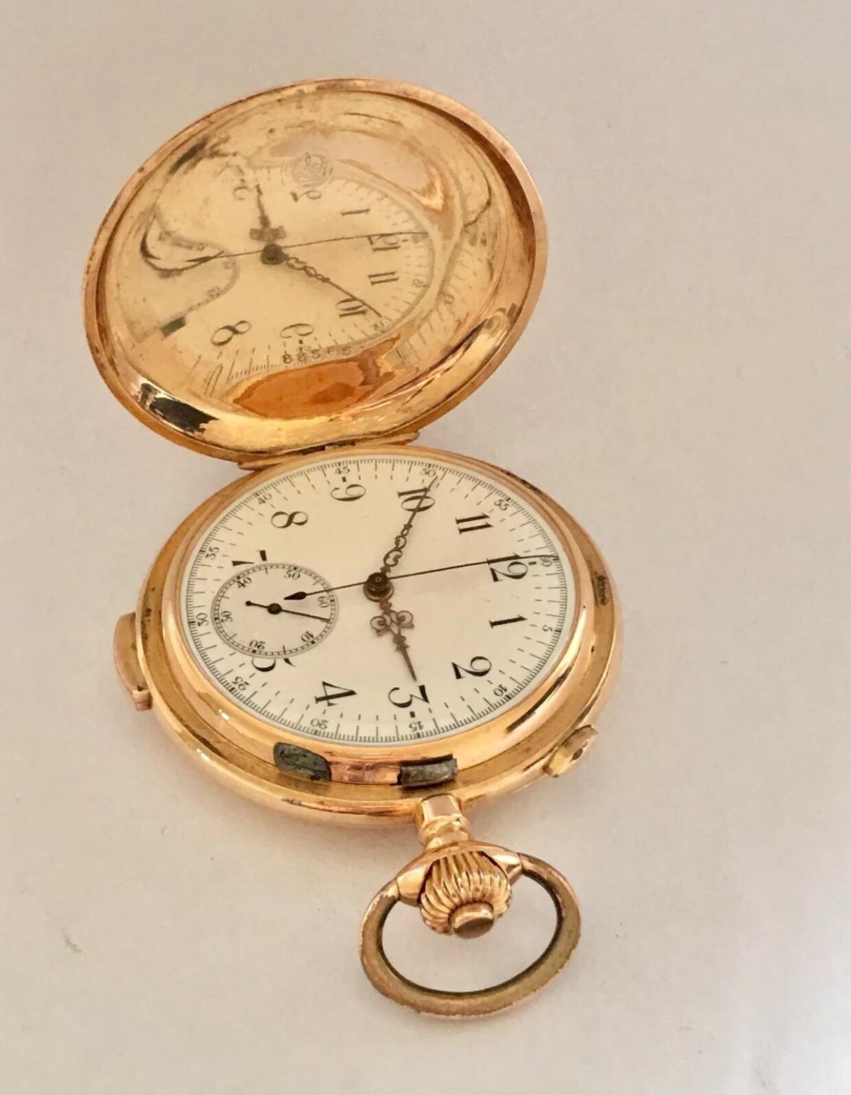 18 Karat Gold Invicta Quarter Repeater Chronograph Full Hunter Pocket Watch 4