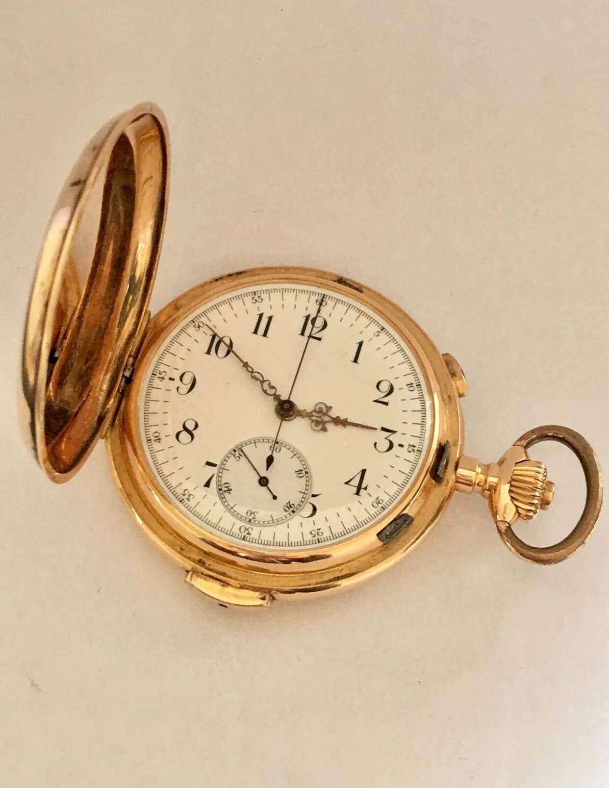 
Case


Original 18k solid gold case

Very small scratches and one obvious tiny dent Excellent shine

This is a 120 year old 18k gold which is in extraordinary condition

A large watch measuring 52mm the case.

Hunter Case with 4 'doors'.

The loop