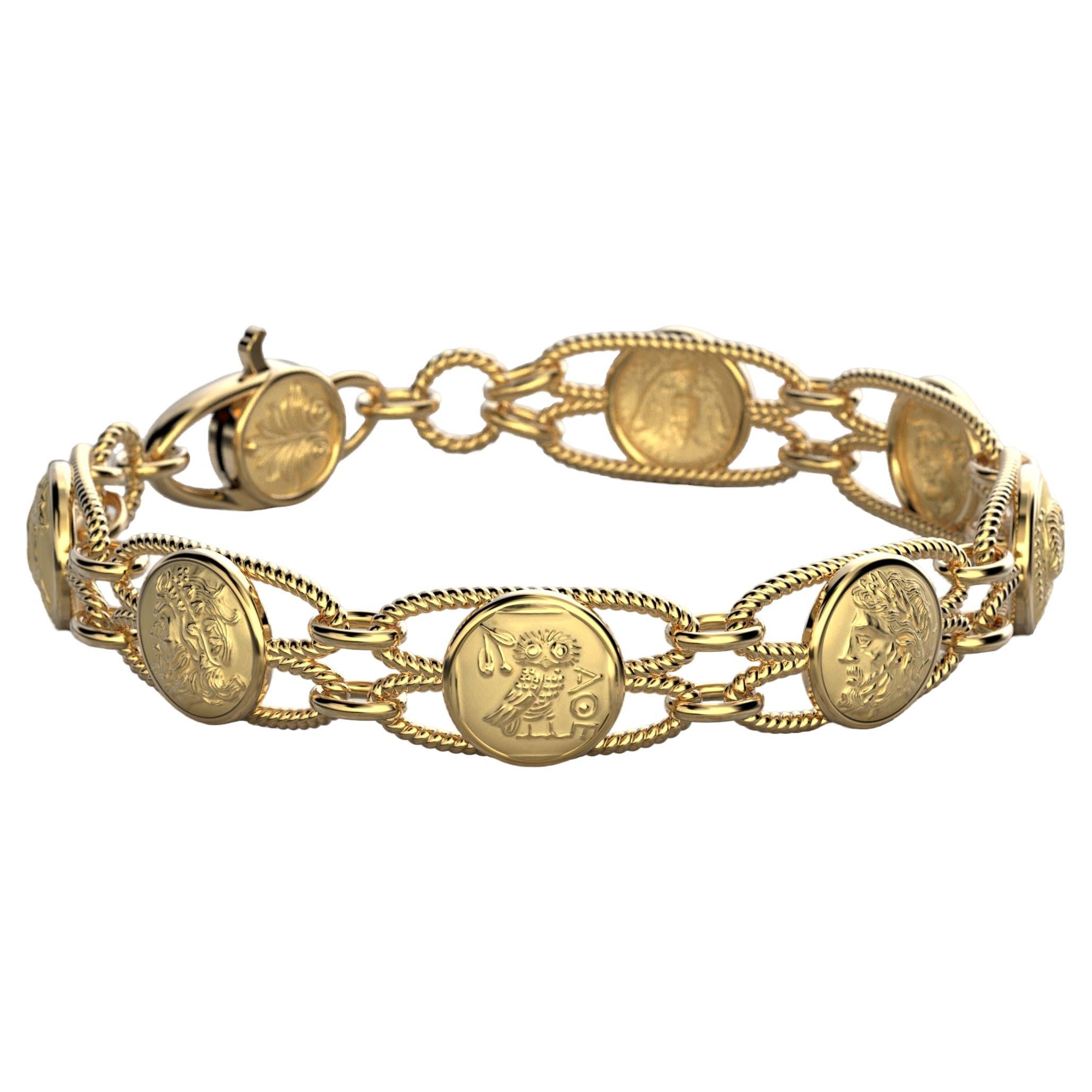 Made to order 18k Gold Bracelet.
Discover our Italian Gold Bracelet in your choice of 14k or 18k solid gold, designed in a captivating Greek Coin Style Link with a delicate rope chain. This exquisite piece of Italian Fine Jewelry is meticulously