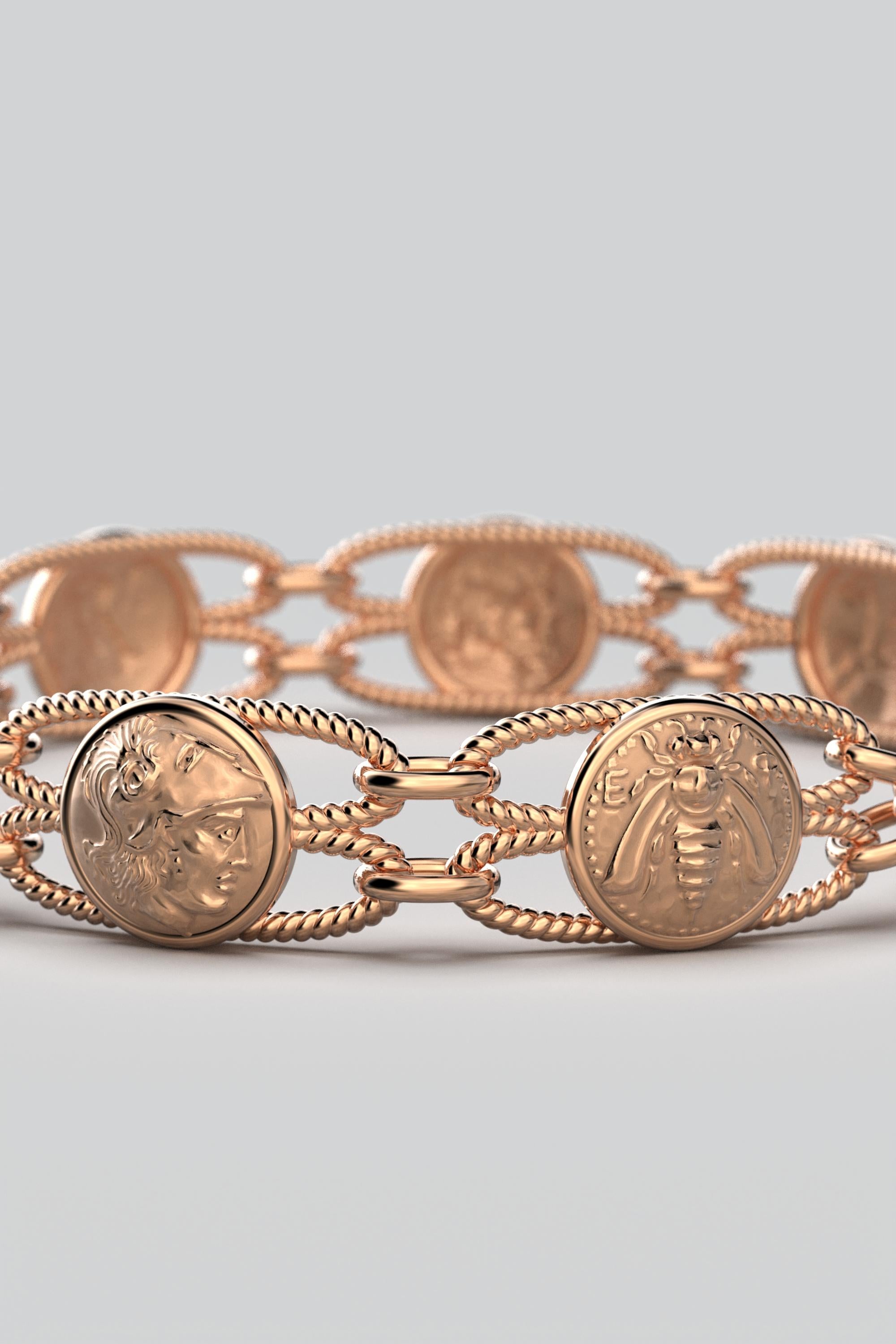18k Gold Italian Bracelet Made in Italy by Oltremare Gioielli, Greek Style Coin For Sale 1