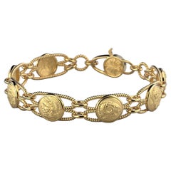 18k Gold Italian Bracelet Made in Italy by Oltremare Gioielli, Greek Style Coin