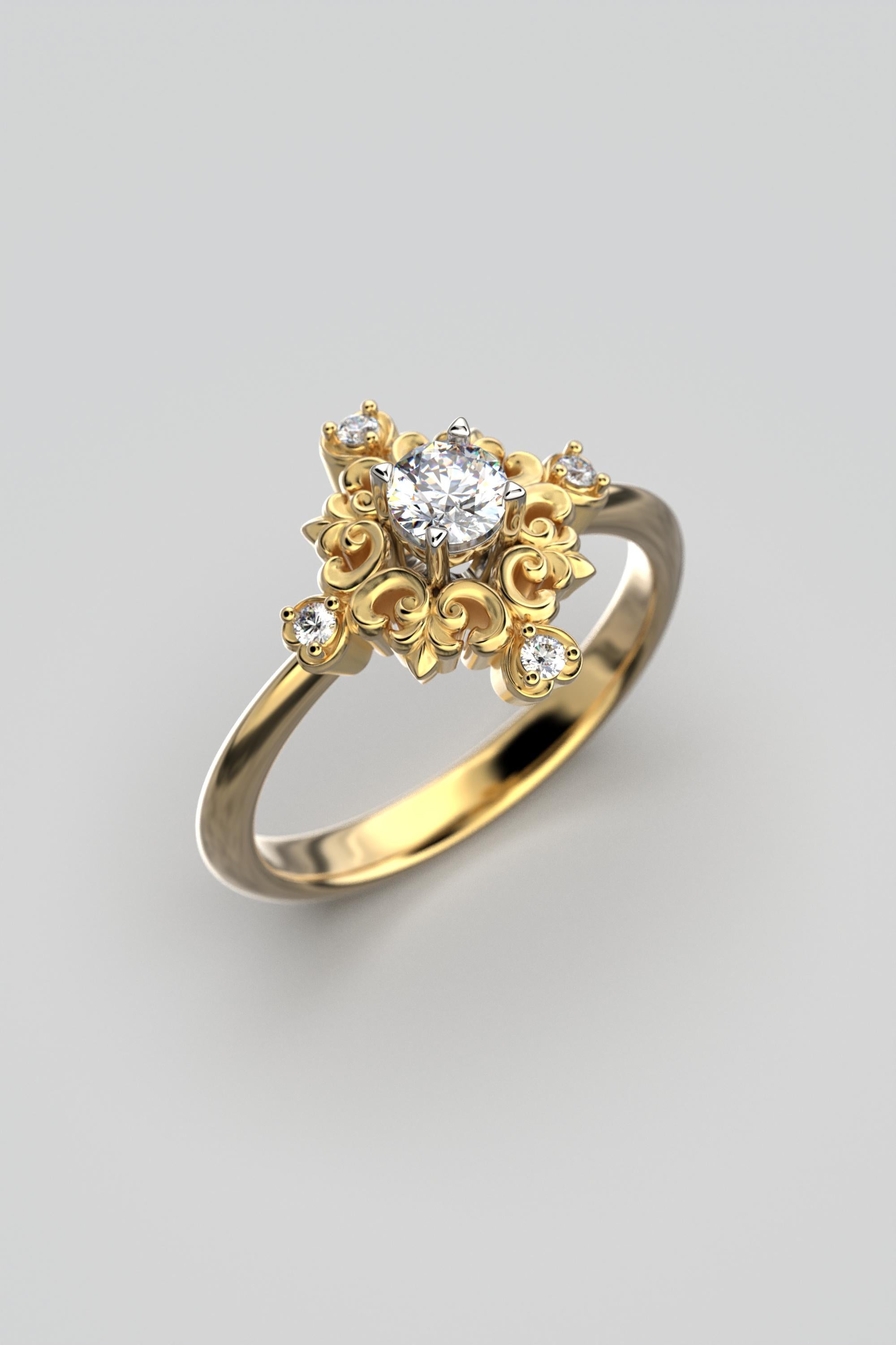 For Sale:  18k Gold Italian Diamond Engagement Ring in Baroque Style by Oltremare Gioielli 2