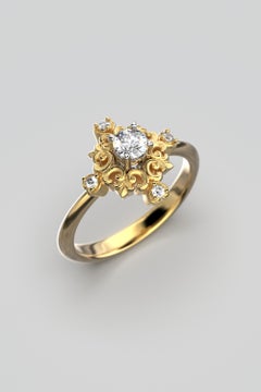 18k Gold Italian Diamond Engagement Ring in Baroque Style by Oltremare Gioielli