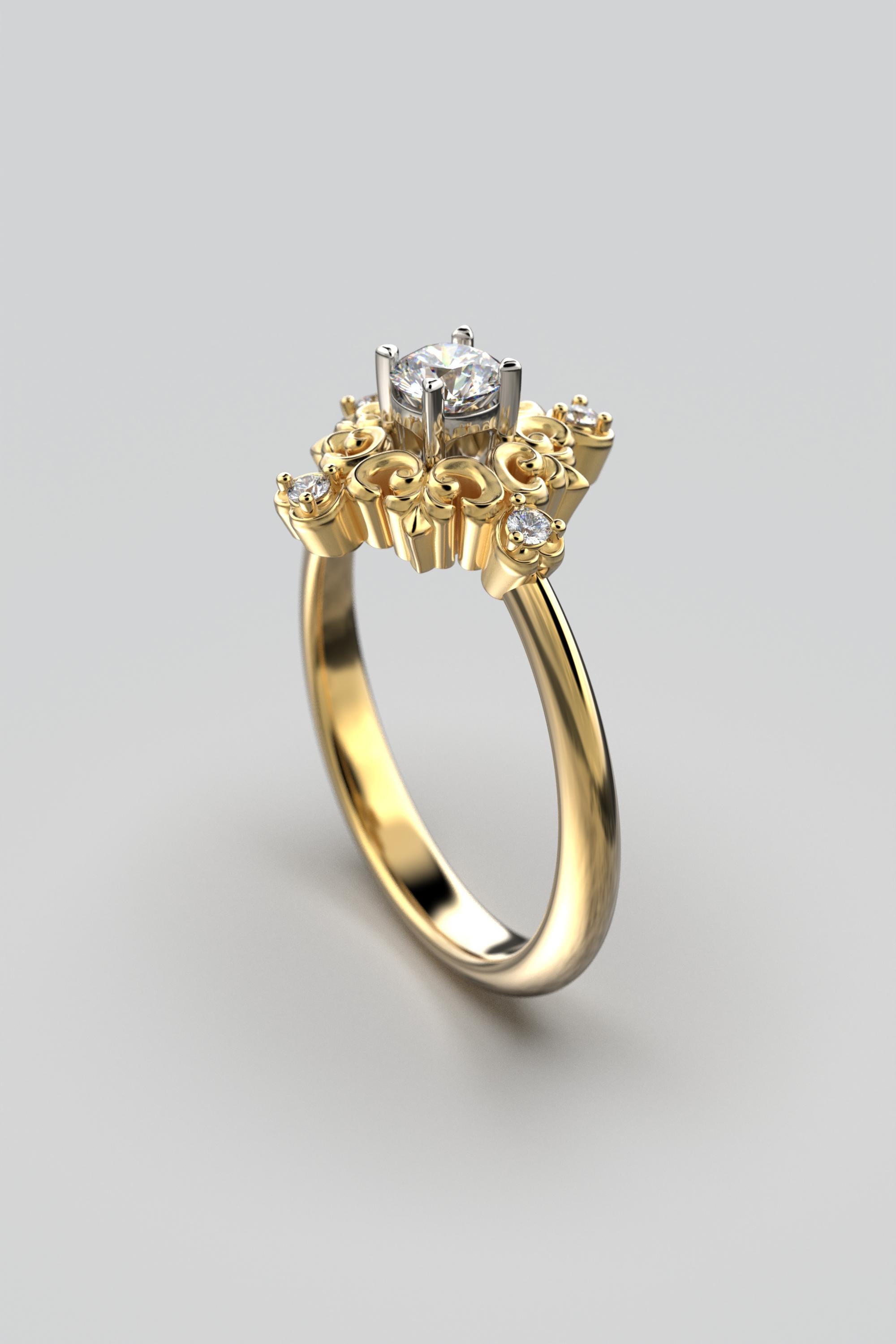 For Sale:  18k Gold Italian Diamond Engagement Ring in Baroque Style by Oltremare Gioielli 3