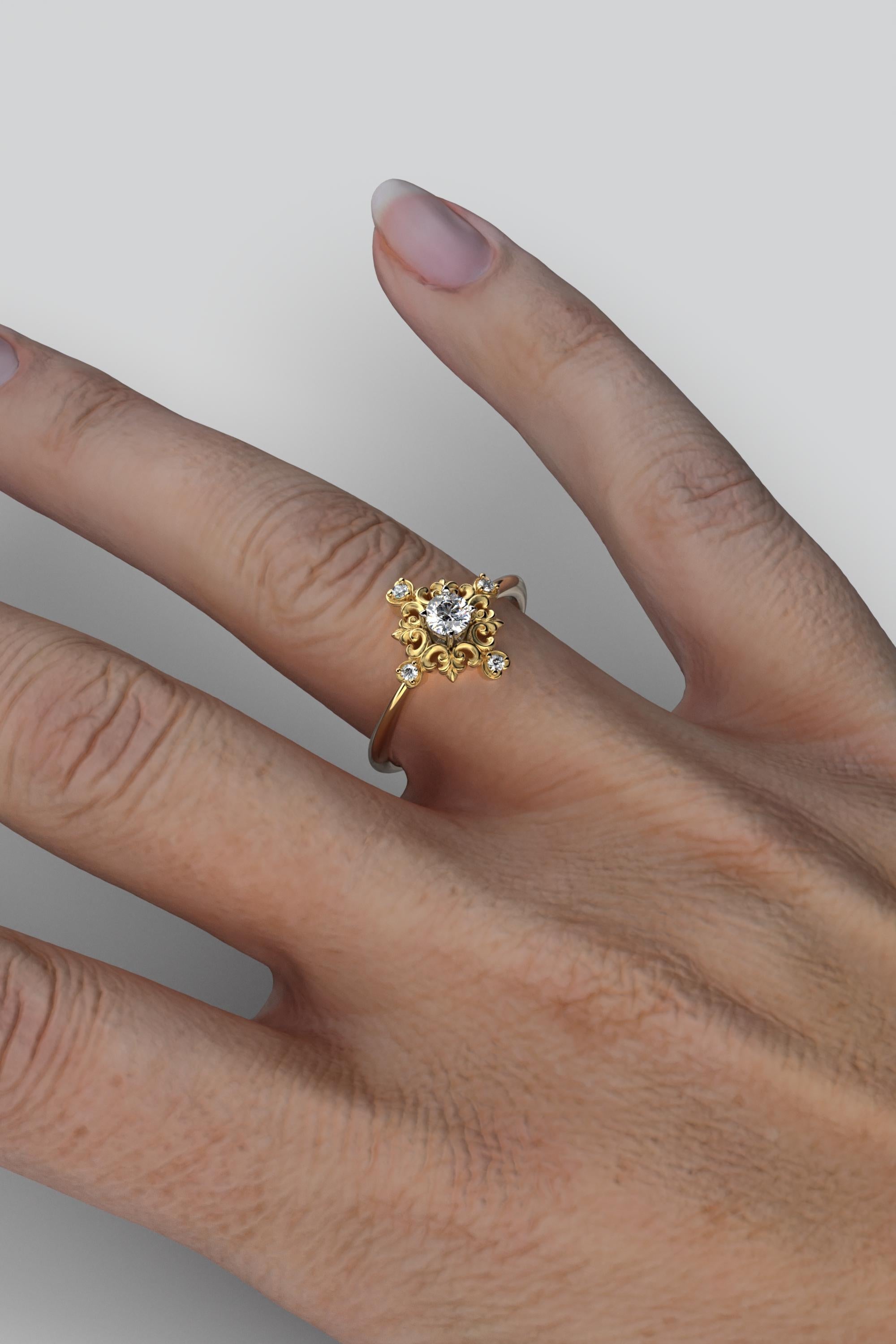 For Sale:  18k Gold Italian Diamond Engagement Ring in Baroque Style by Oltremare Gioielli 4