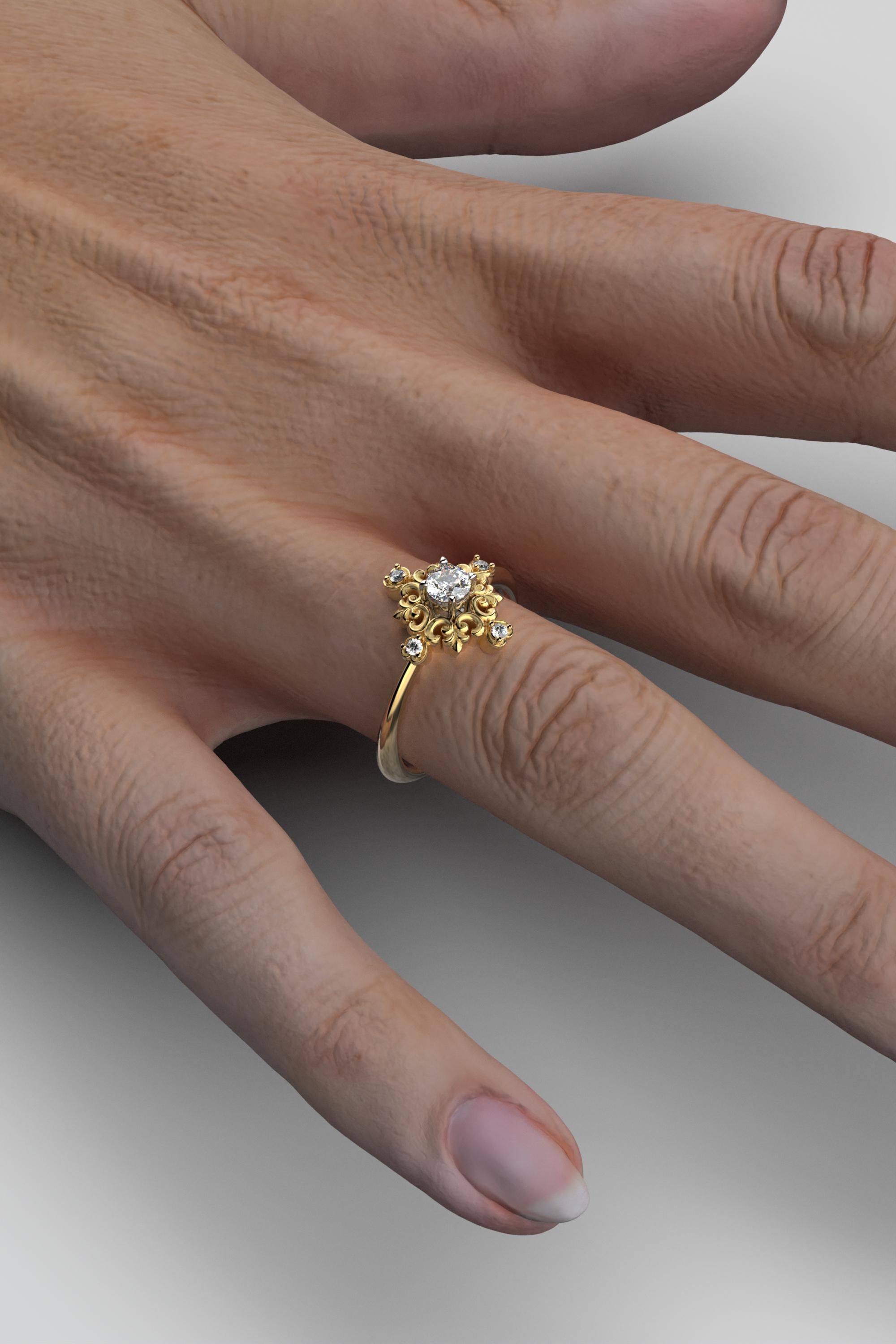 For Sale:  18k Gold Italian Diamond Engagement Ring in Baroque Style by Oltremare Gioielli 5