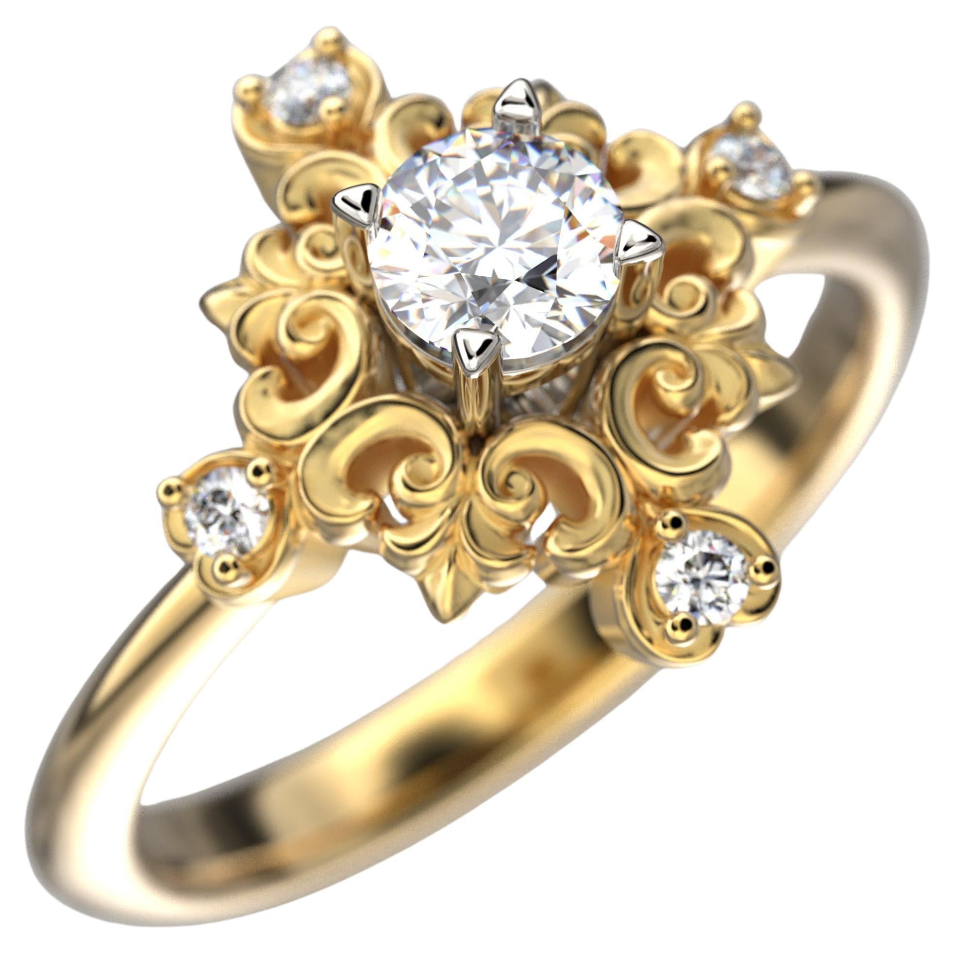 For Sale:  18k Gold Italian Diamond Engagement Ring in Baroque Style by Oltremare Gioielli