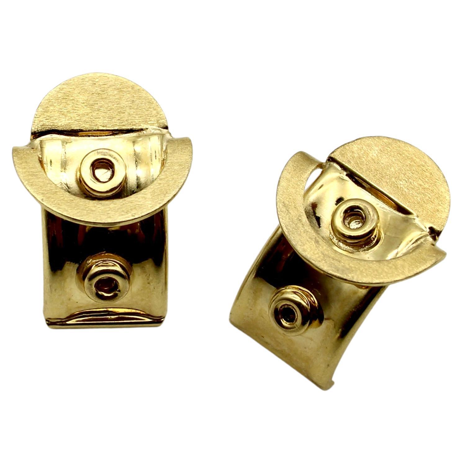 18K Gold Italian Huggie Buckle Earrings  For Sale