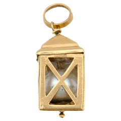 Vintage 18K Gold Italian Pearl Lantern Charm Pendant