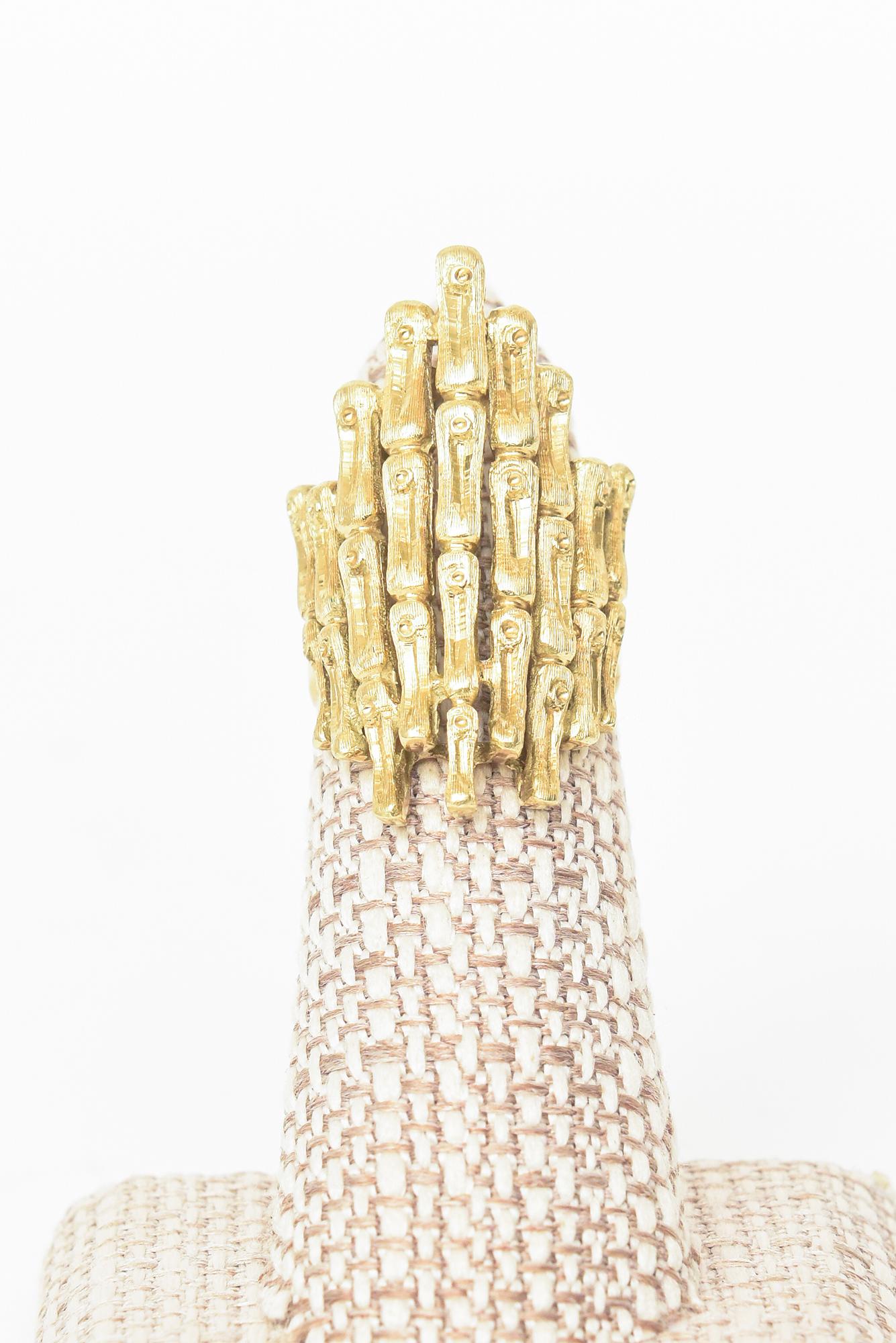 18K Gold Italian Vintage Bamboo Style Elongated Cocktail Ring For Sale 5