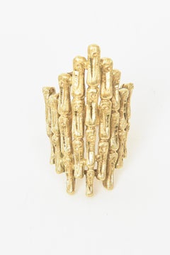 Vintage 18K Gold Italian Bamboo Style Elongated Cocktail Ring