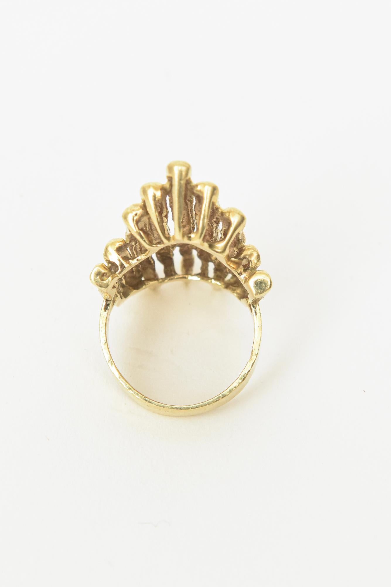 18K Gold Italian Vintage Bamboo Style Elongated Cocktail Ring For Sale 2