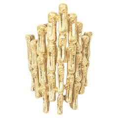 18K Gold Italienischer Vintage Bambus Stil Länglicher Cocktail Ring 