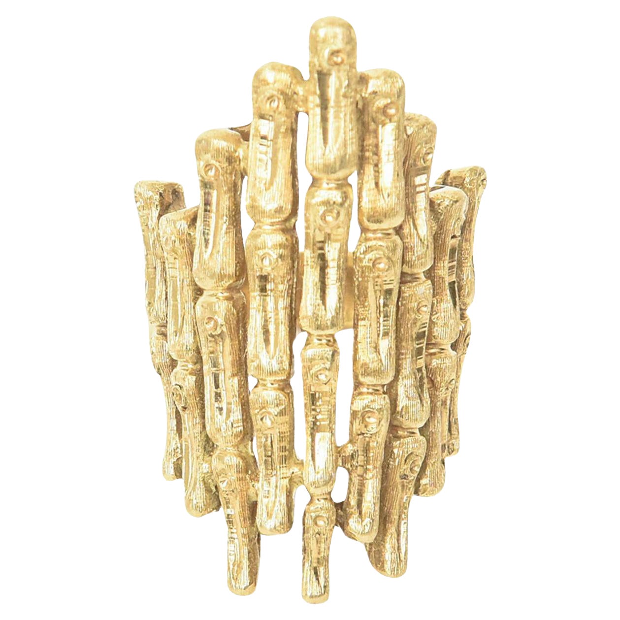 Anello da cocktail allungato in oro 18 carati in stile bambù vintage italiano