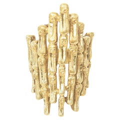 Anello da cocktail allungato in oro 18 carati in stile bambù vintage italiano