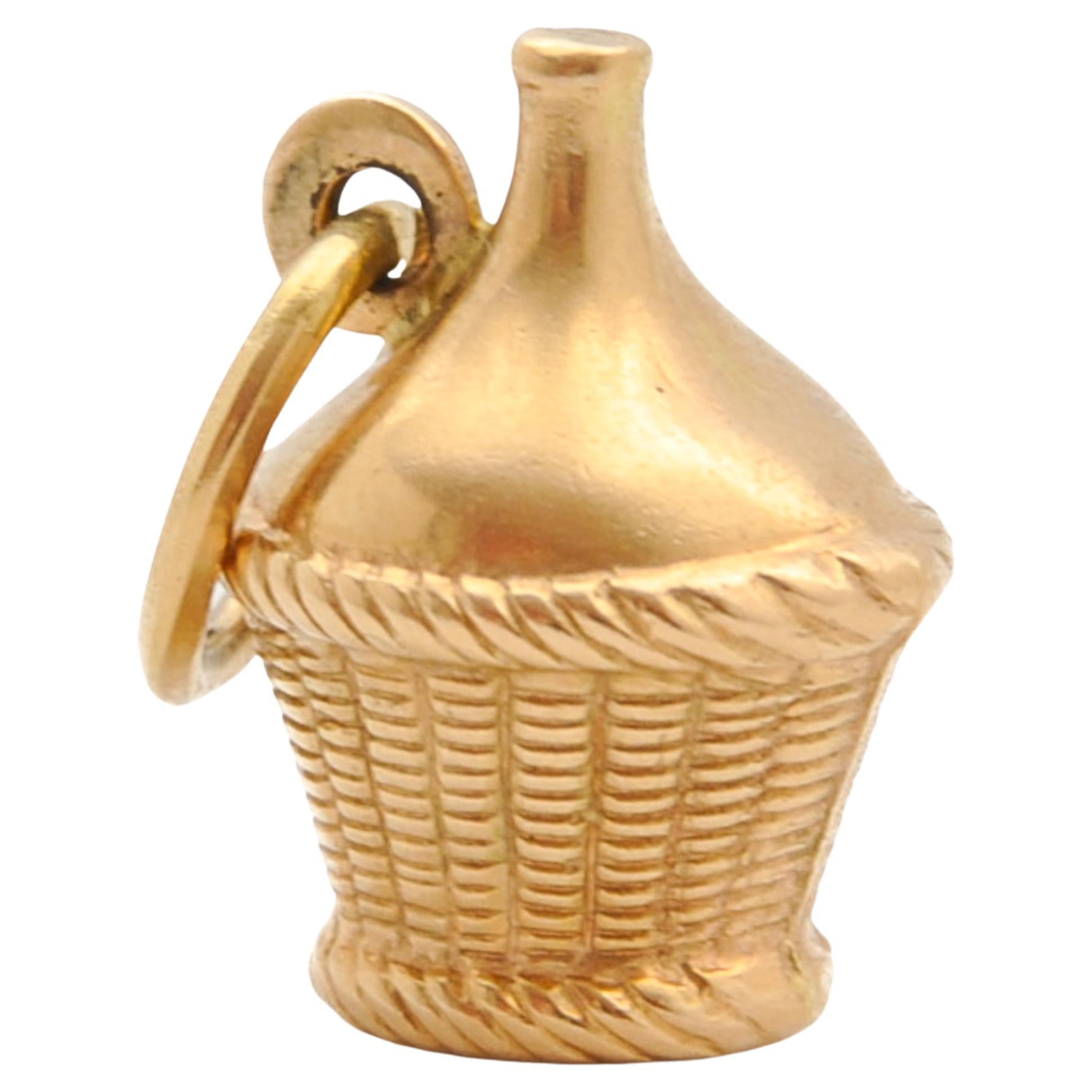 Vintage 18K Gold Italian Wine Bottle Charm Pendant