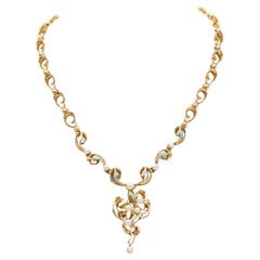 18k gold - Italian yellow gold pearl & light blue enamel Necklace - Princess