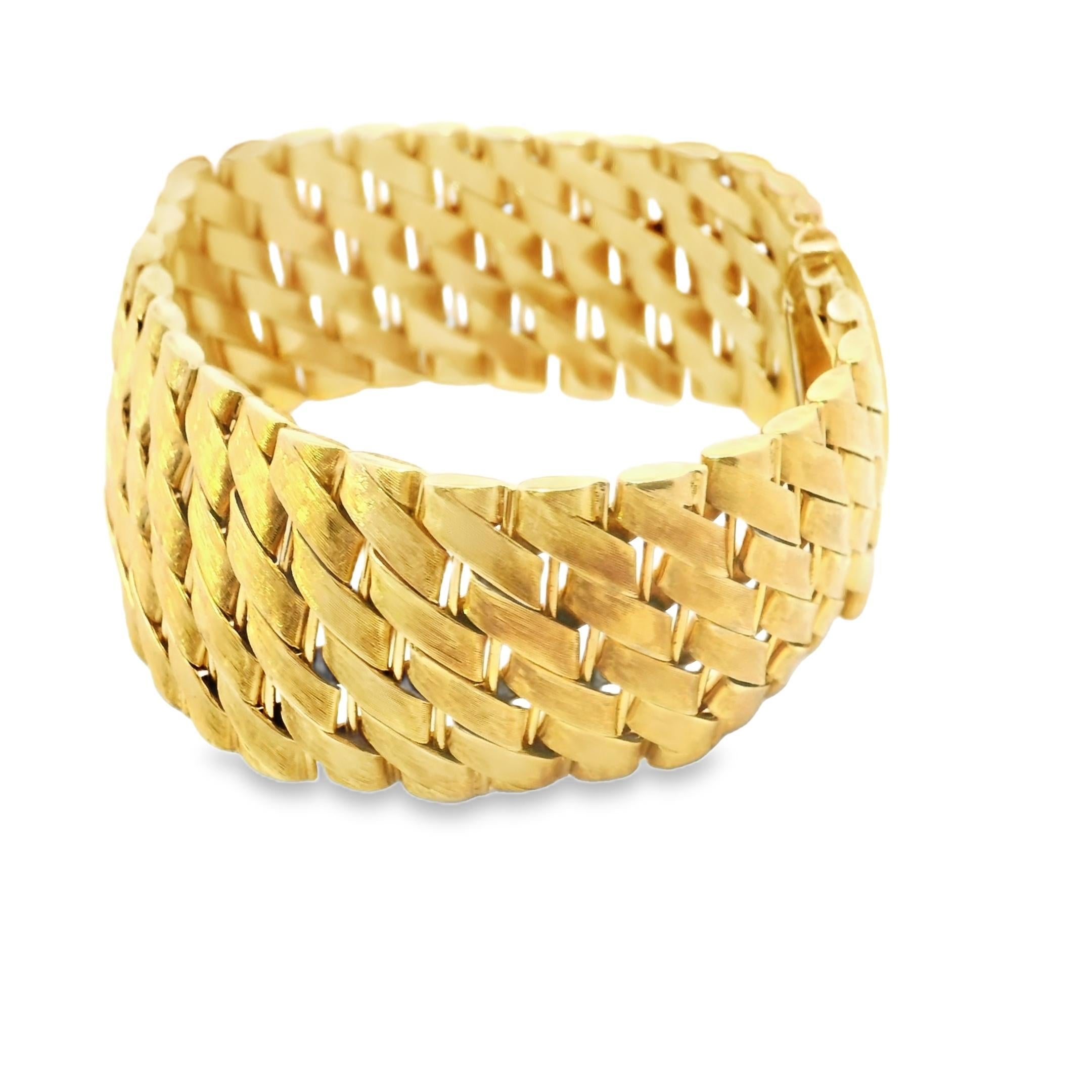 18K Gold Jacques Feuillebois Woven Wide Bracelet In Good Condition For Sale In New York, NY