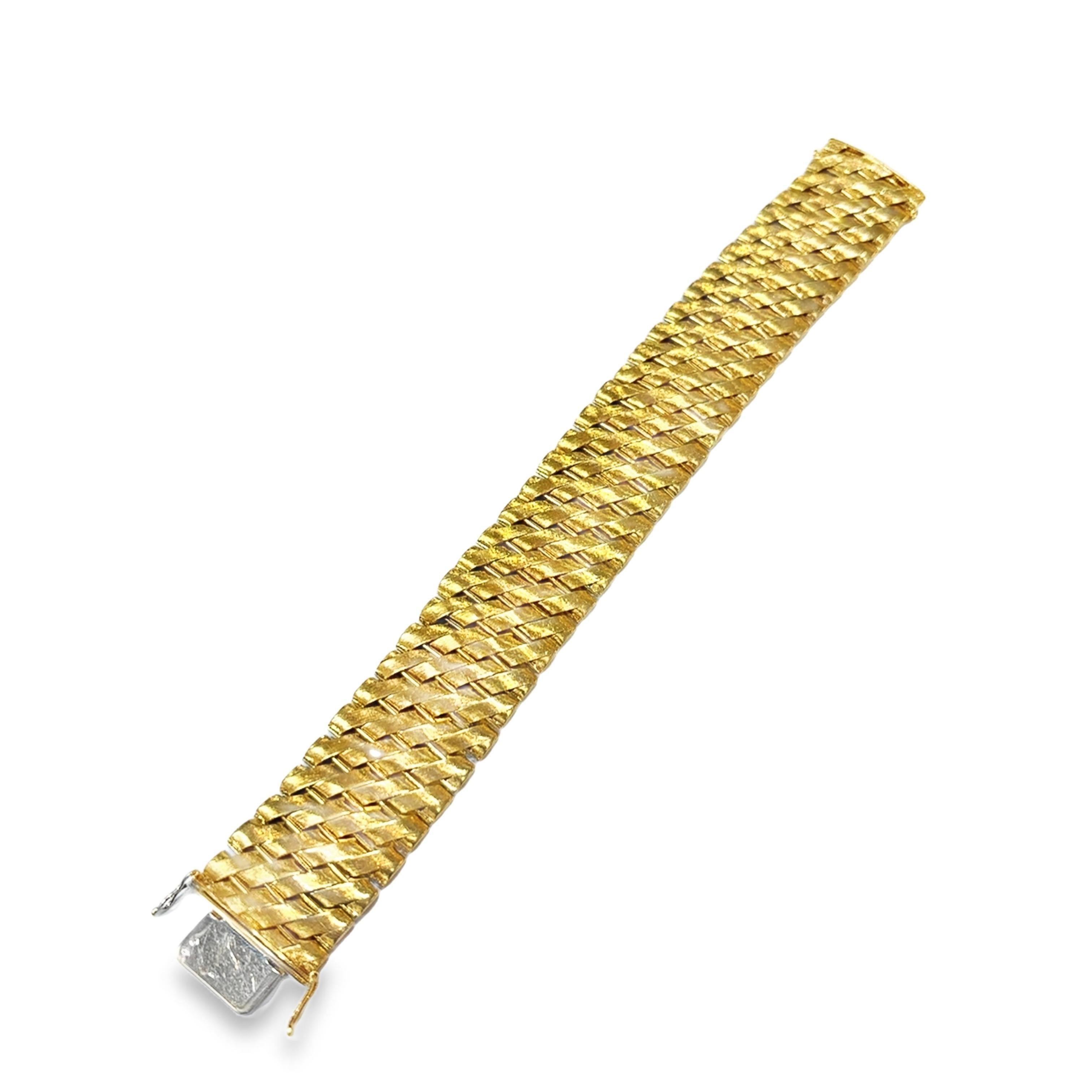 18K Gold Jacques Feuillebois Woven Wide Bracelet For Sale 1