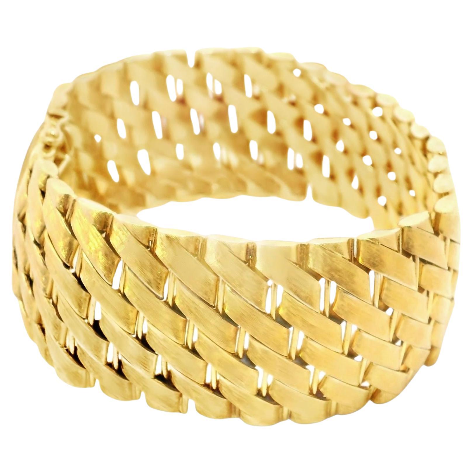 18K Gold Jacques Feuillebois Woven Wide Bracelet For Sale