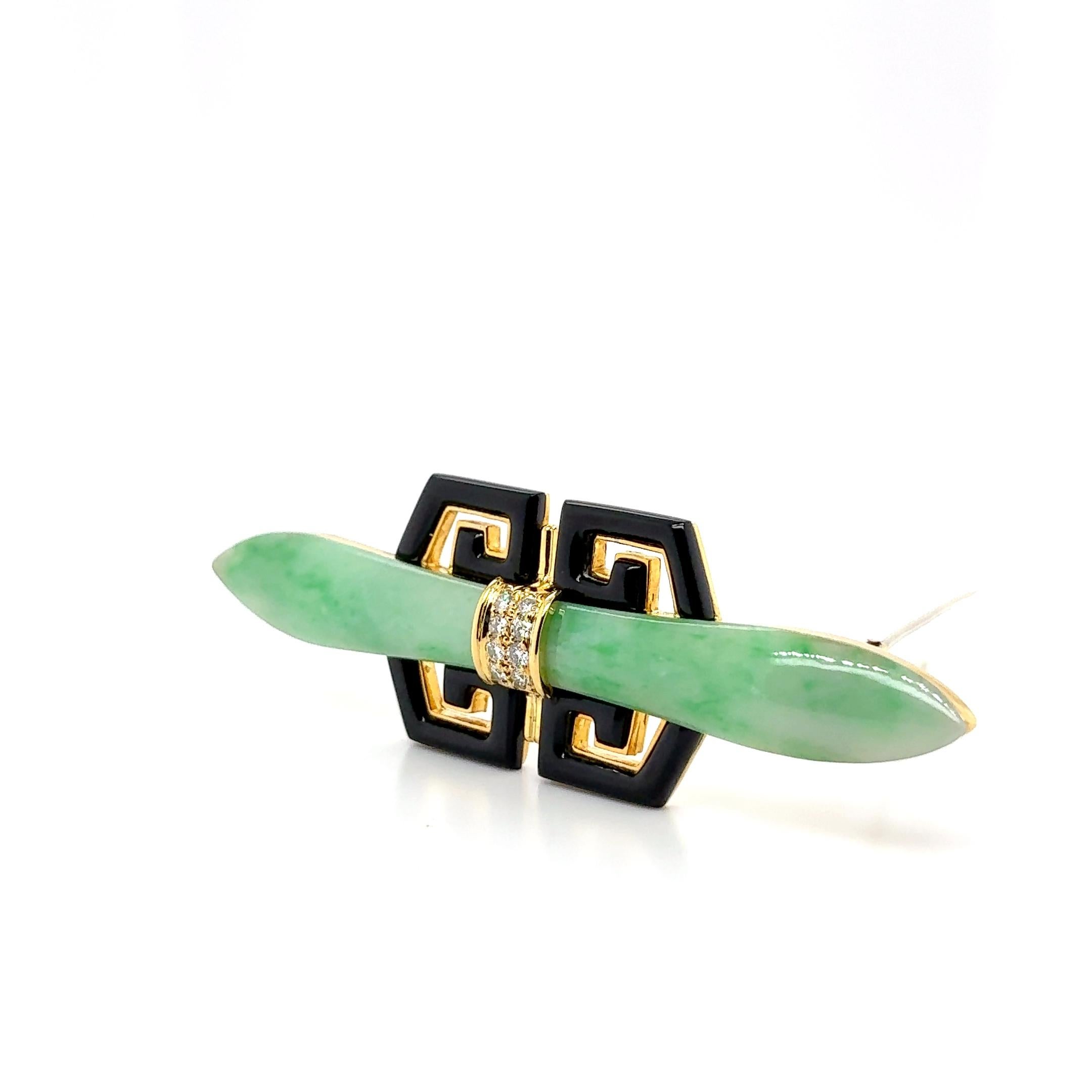 Spilla in oro 18k con giada e diamanti in vendita 8