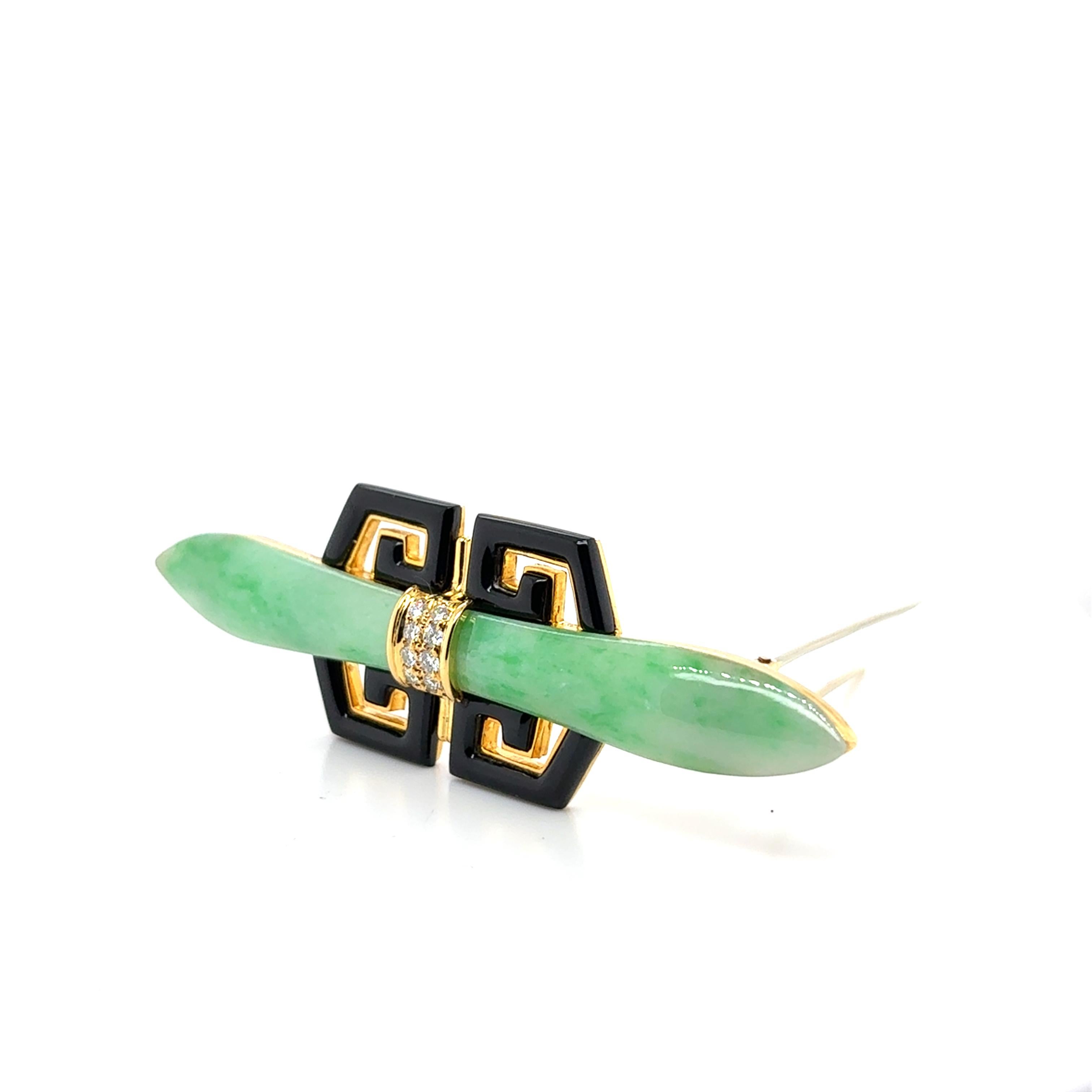 Spilla in oro 18k con giada e diamanti in vendita 9