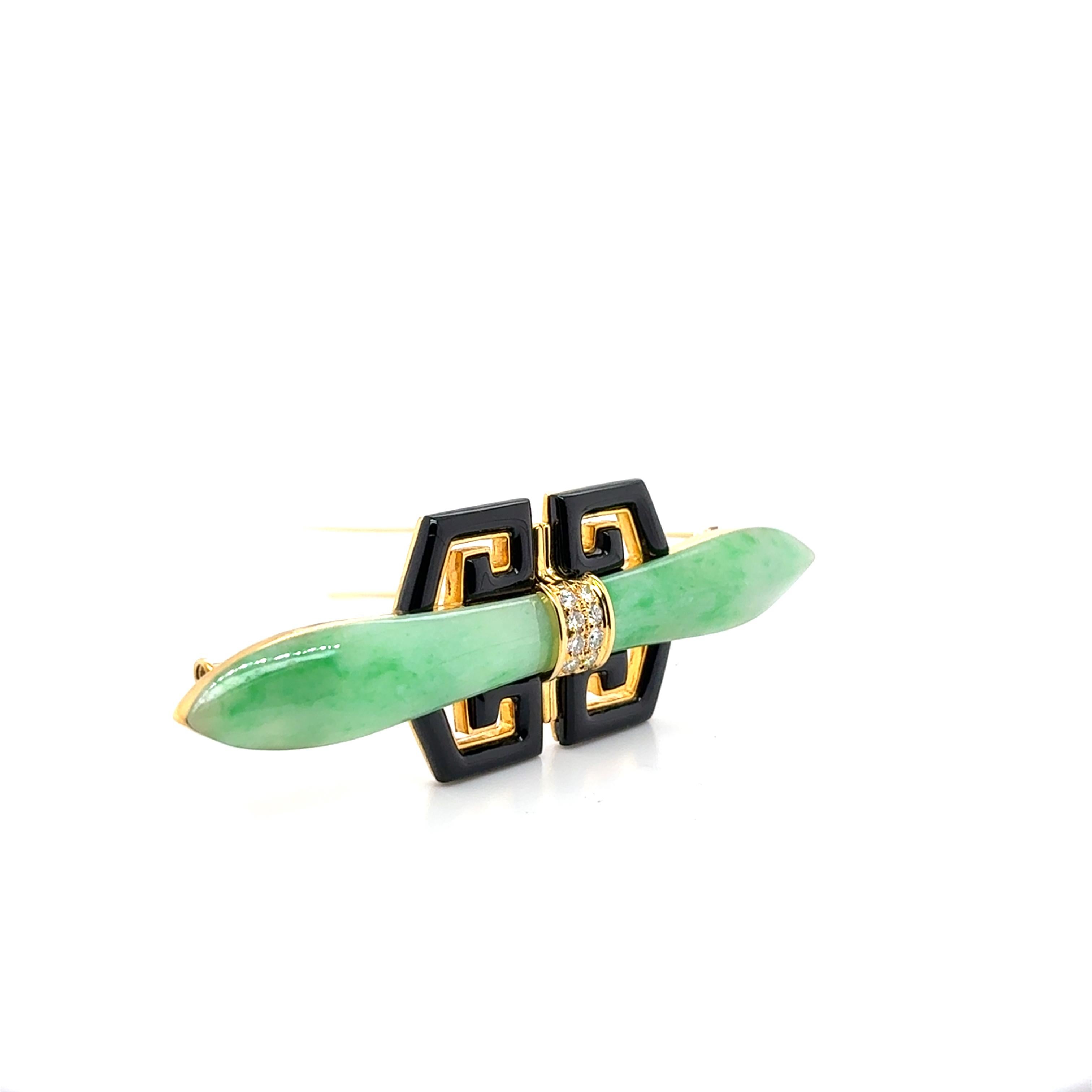Spilla in oro 18k con giada e diamanti in vendita 10