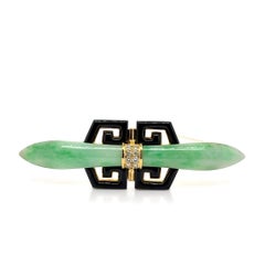 18k Gold Jade Diamond Pin